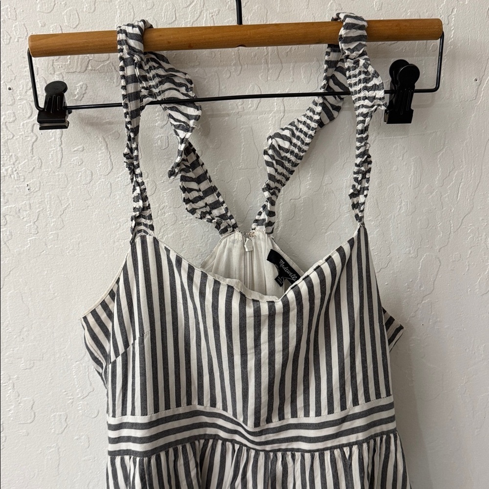Madewell Gray White Stripe Ruffle Tank Mini Empire Dress Size 8 - Picture 5 of 7